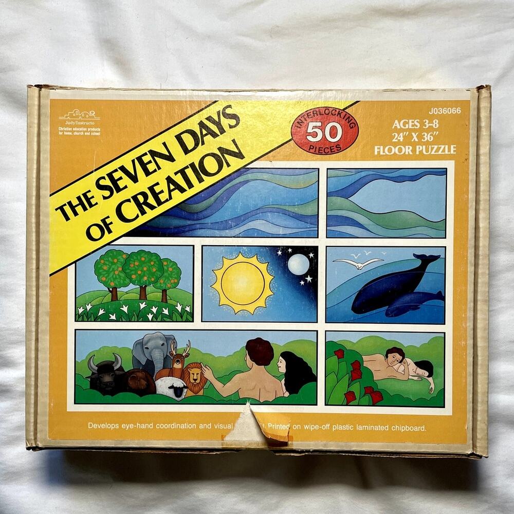 Vintage 1990 Seven Days Of Creation 50 Piece Floor Puzzle, Complete
